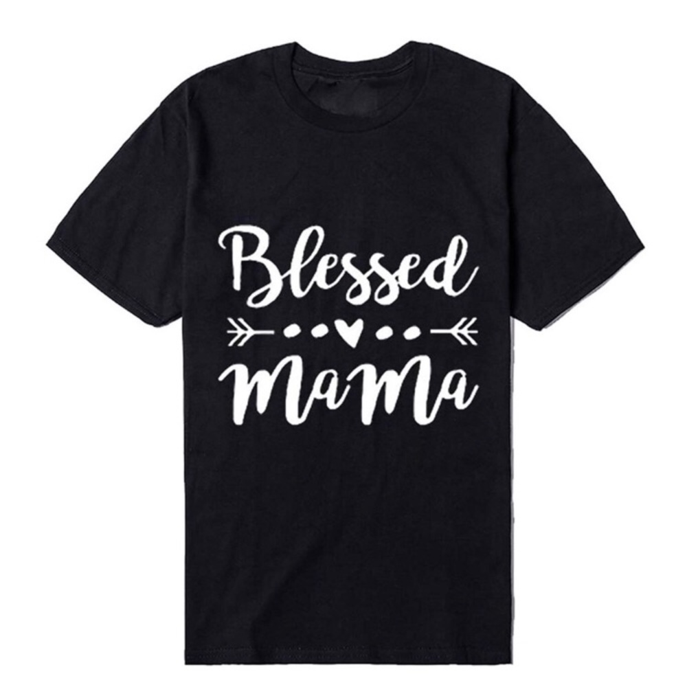Graphic Mom with Saying Cotton Tee “Blessed Mama”